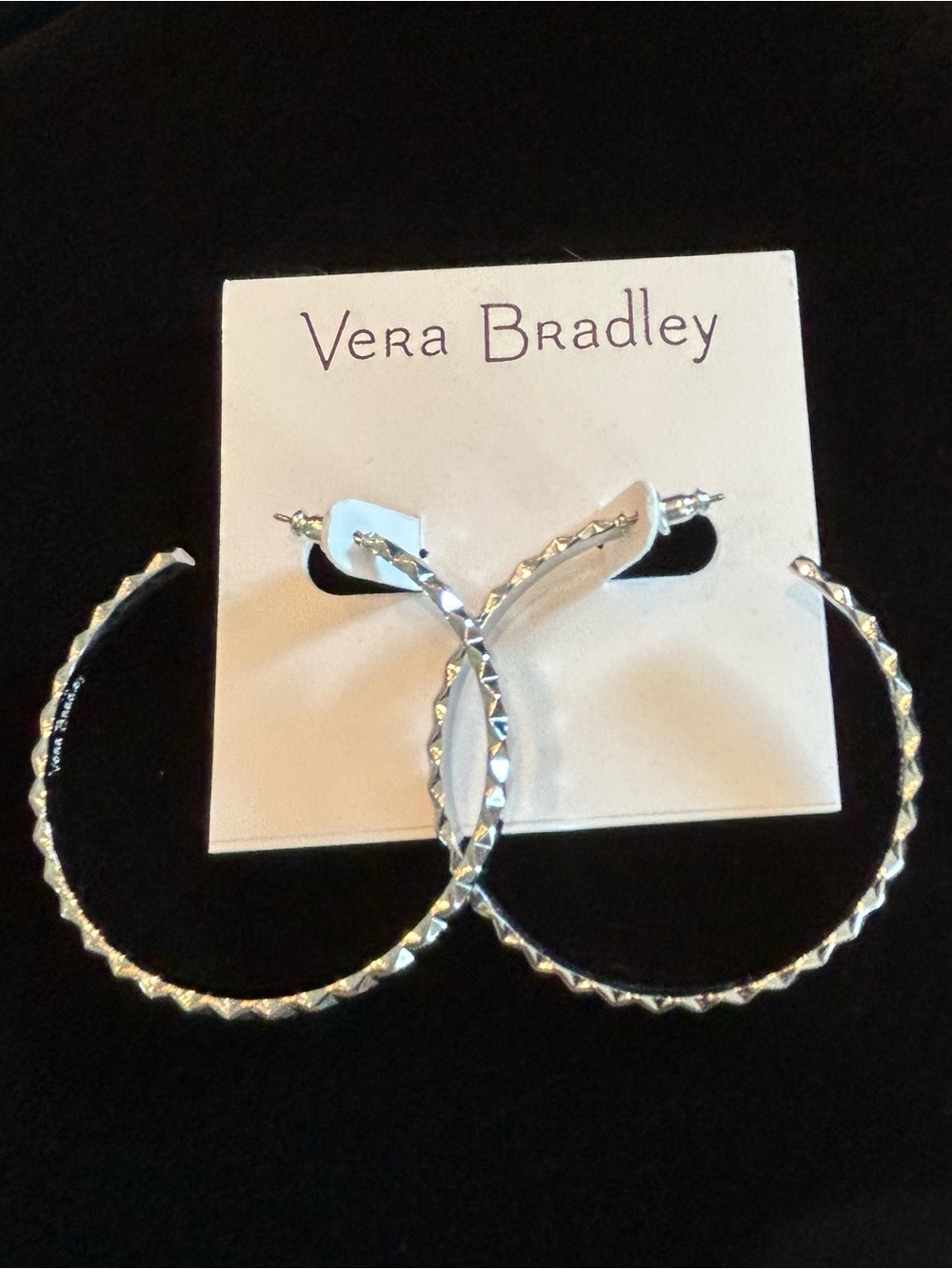 NWT Vera Bradley Silver Tone Textured Hoop Earrings Textured Diamond Cut Chic
